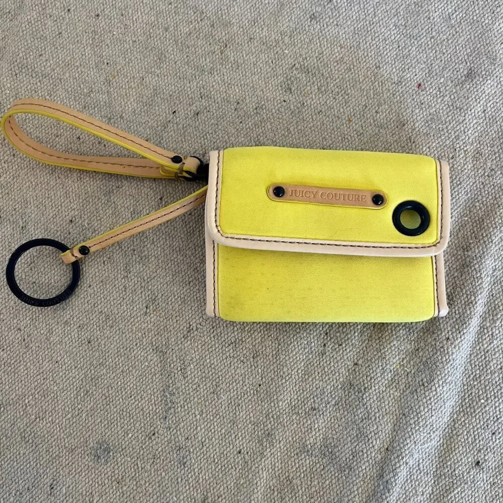 Juicy Couture Neon Yellow Cloth/ Leather Wallet/Keychain/Wristlet
